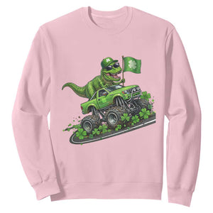 Funny St Patricks Day Dinosaur Truck Sweatshirt Irish Holiday Gift TS12 Light Pink Print Your Wear