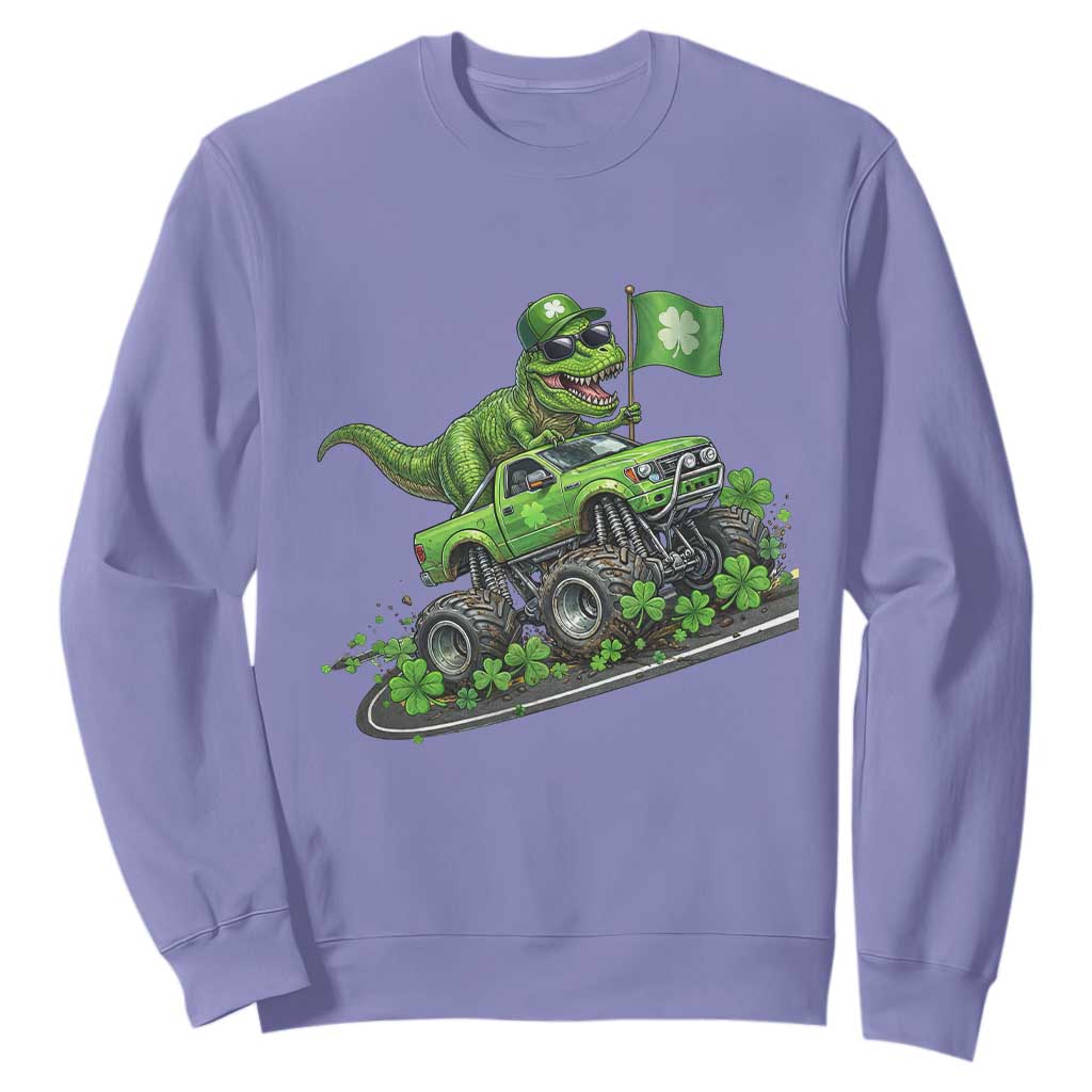 Funny St Patricks Day Dinosaur Truck Sweatshirt Irish Holiday Gift TS12 Violet Print Your Wear