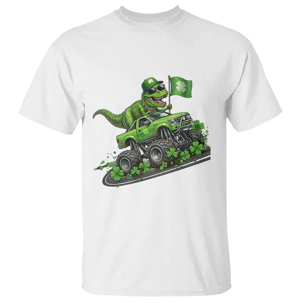 Funny St Patricks Day Dinosaur Truck T Shirt Irish Holiday Gift