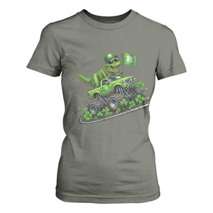 Funny St Patricks Day Dinosaur Truck T Shirt For Women Irish Holiday Gift TS12 Military Green Print Your Wear