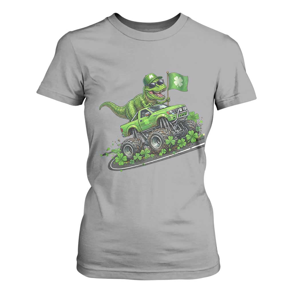 Funny St Patricks Day Dinosaur Truck T Shirt For Women Irish Holiday Gift TS12 Sport Gray Print Your Wear
