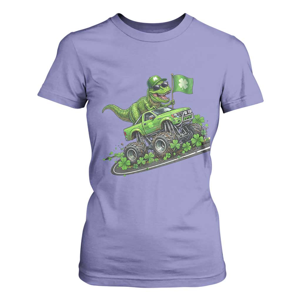 Funny St Patricks Day Dinosaur Truck T Shirt For Women Irish Holiday Gift TS12 Violet Print Your Wear