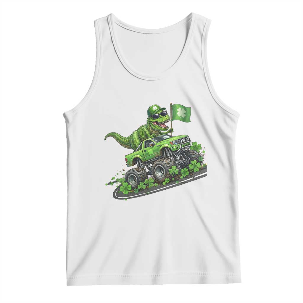 Funny St Patricks Day Dinosaur Truck Tank Top Irish Holiday Gift TS12 White Print Your Wear