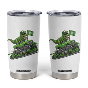 Funny St Patricks Day Dinosaur Truck Tumbler Cup Irish Holiday Gift TS12 White Print Your Wear