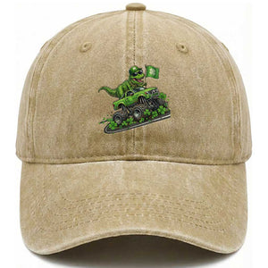 Funny St Patricks Day Dinosaur Truck Washed Cotton Baseball Cap Irish Holiday Gift TS12 Print Your Wear