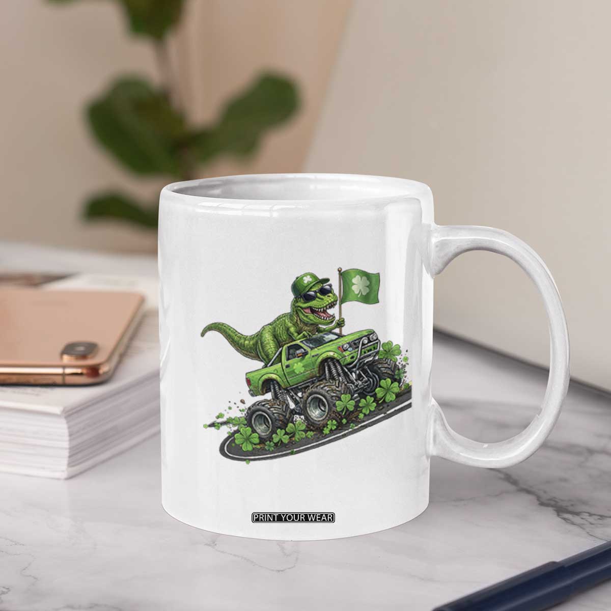 Funny St Patricks Day Dinosaur Truck Coffee Mug Irish Holiday Gift TS12 Print Your Wear