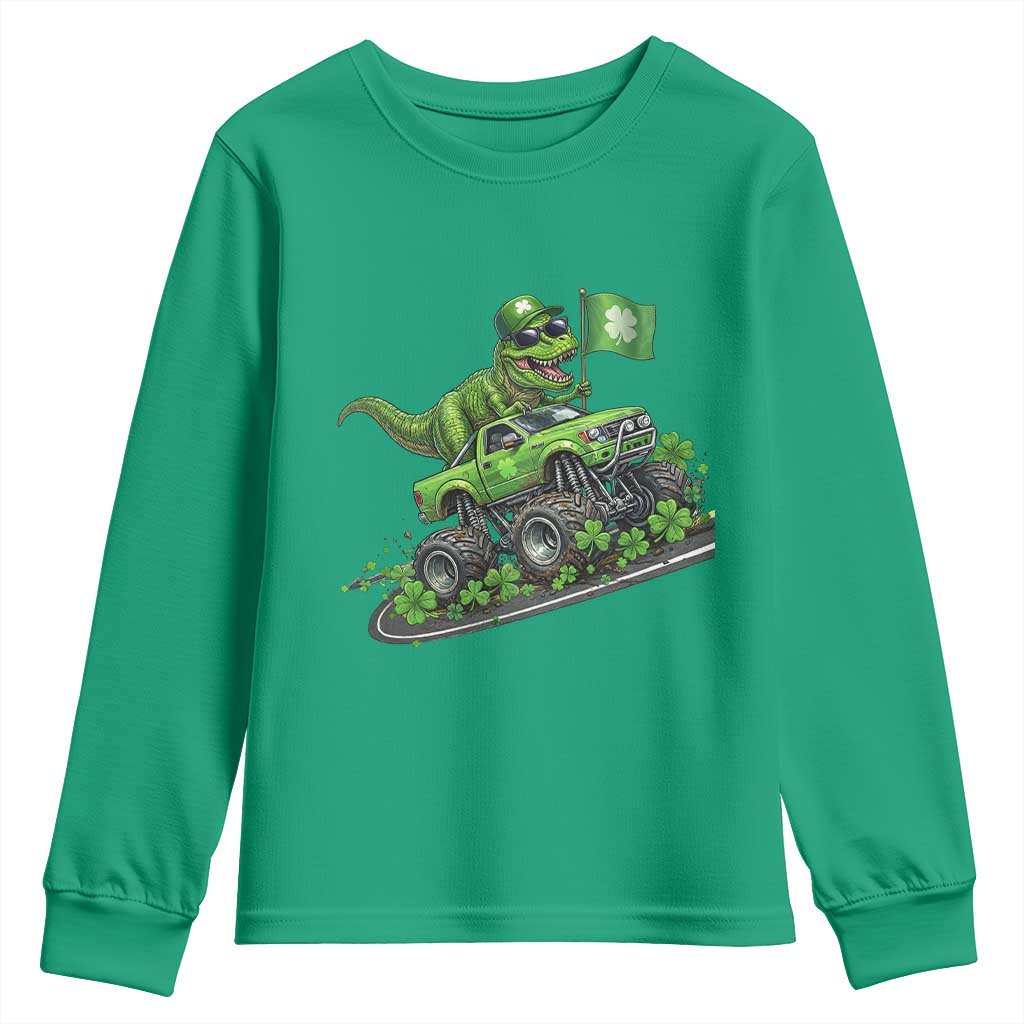Funny St Patricks Day Dinosaur Truck Youth Sweatshirt Irish Holiday Gift TS12 Irish Green Print Your Wear