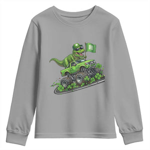 Funny St Patricks Day Dinosaur Truck Youth Sweatshirt Irish Holiday Gift TS12 Sport Gray Print Your Wear