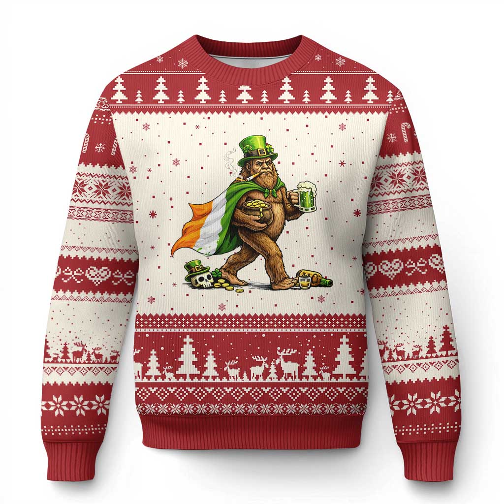 Funny St Patricks Day Bigfoot Ugly Christmas Sweater Mythical Party Gift TS12 Beige Red Print Your Wear
