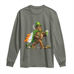 Funny St Patricks Day Bigfoot Long Sleeve Shirt Mythical Party Gift TS12 Military Green Print Your Wear