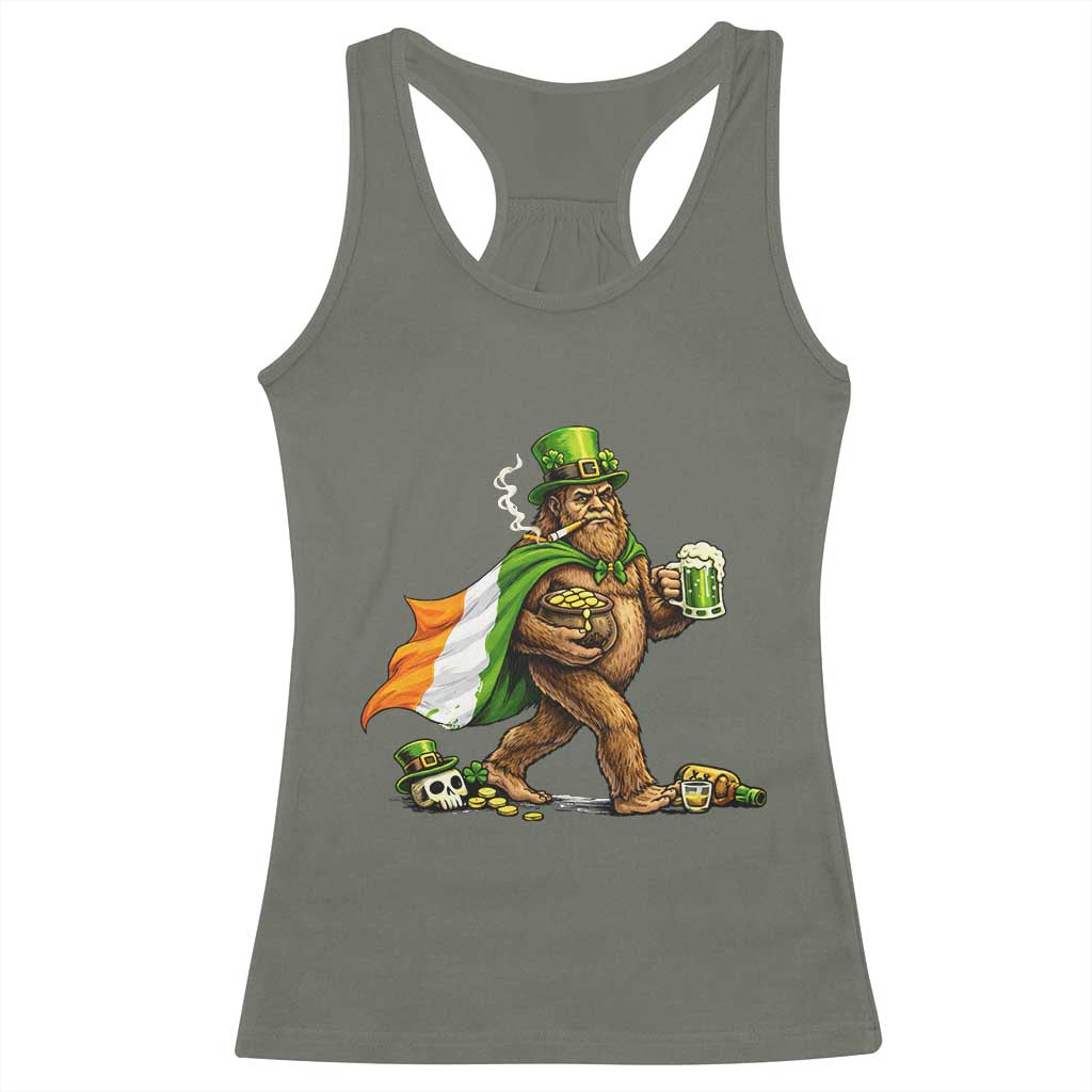 Funny St Patricks Day Bigfoot Racerback Tank Top Mythical Party Gift TS12 Military Green Print Your Wear