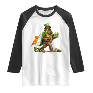 Funny St Patricks Day Bigfoot Raglan Shirt Mythical Party Gift TS12 White Black Print Your Wear