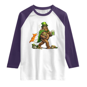 Funny St Patricks Day Bigfoot Raglan Shirt Mythical Party Gift TS12 White Purple Print Your Wear