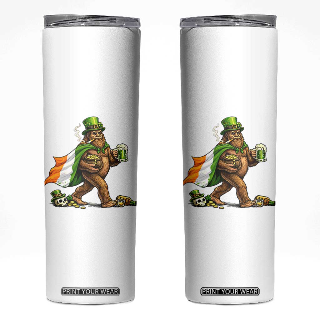 Funny St Patricks Day Bigfoot Skinny Tumbler Mythical Party Gift TS12 White Print Your Wear