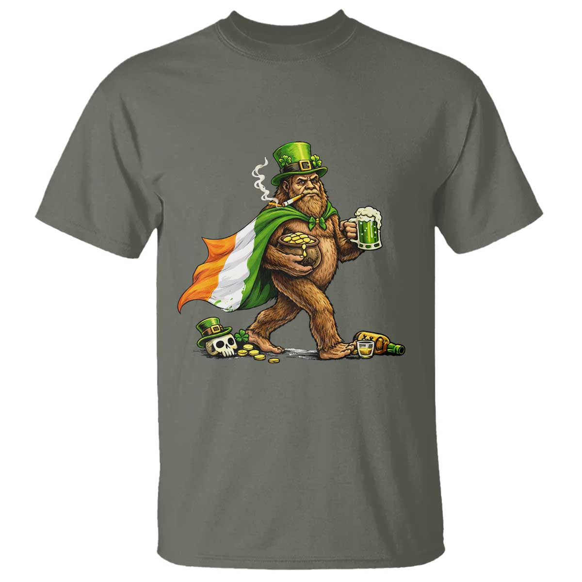 Funny St Patricks Day Bigfoot T Shirt Mythical Party Gift TS12 Military Green Print Your Wear