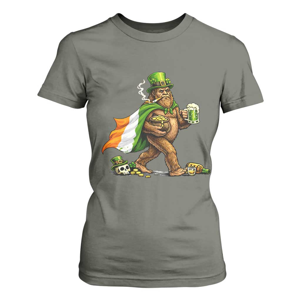 Funny St Patricks Day Bigfoot T Shirt For Women Mythical Party Gift TS12 Military Green Print Your Wear