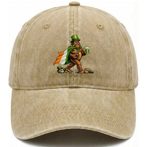 Funny St Patricks Day Bigfoot Washed Cotton Baseball Cap Mythical Party Gift TS12 Print Your Wear
