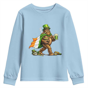 Funny St Patricks Day Bigfoot Youth Sweatshirt Mythical Party Gift TS12 Light Blue Print Your Wear