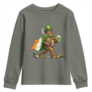 Funny St Patricks Day Bigfoot Youth Sweatshirt Mythical Party Gift TS12 Military Green Print Your Wear