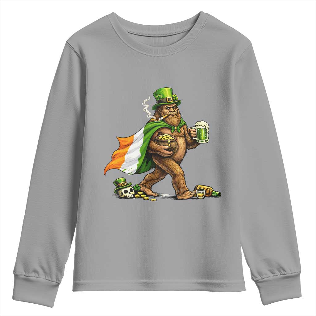 Funny St Patricks Day Bigfoot Youth Sweatshirt Mythical Party Gift TS12 Sport Gray Print Your Wear