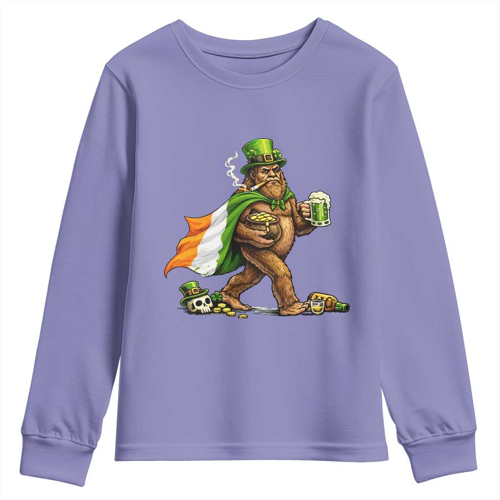 Funny St Patricks Day Bigfoot Youth Sweatshirt Mythical Party Gift TS12 Violet Print Your Wear