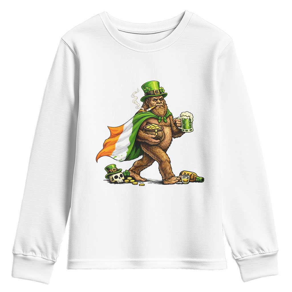 Funny St Patricks Day Bigfoot Youth Sweatshirt Mythical Party Gift TS12 White Print Your Wear