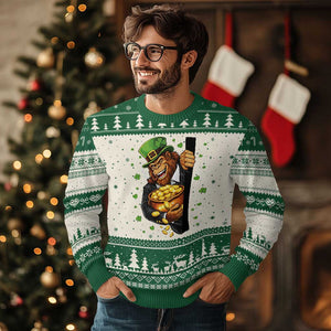 Funny St Patricks Day Bigfoot Ugly Christmas Sweater Irish Revelry Gift TS12 Beige Green Print Your Wear