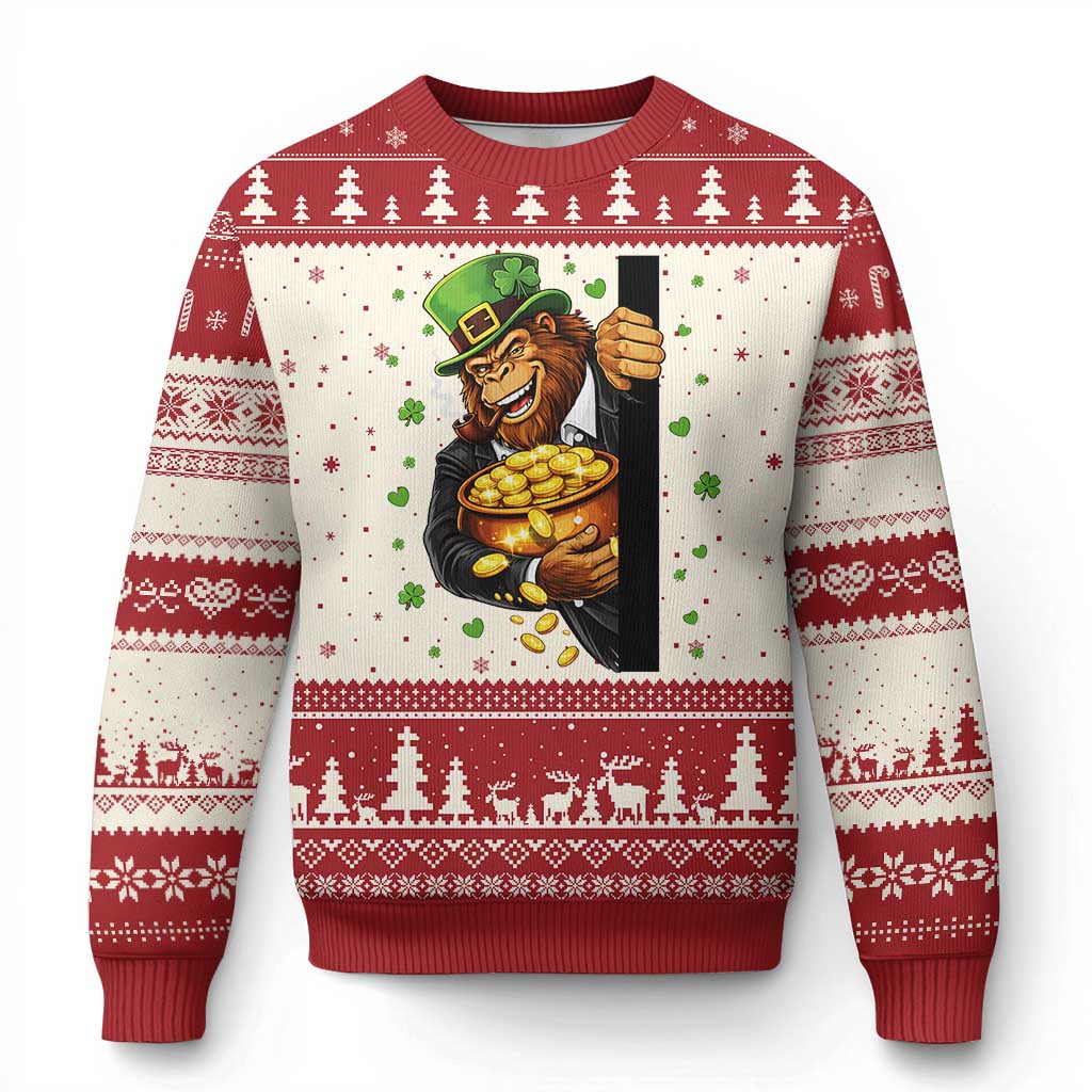 Funny St Patricks Day Bigfoot Ugly Christmas Sweater Irish Revelry Gift TS12 Beige Red Print Your Wear