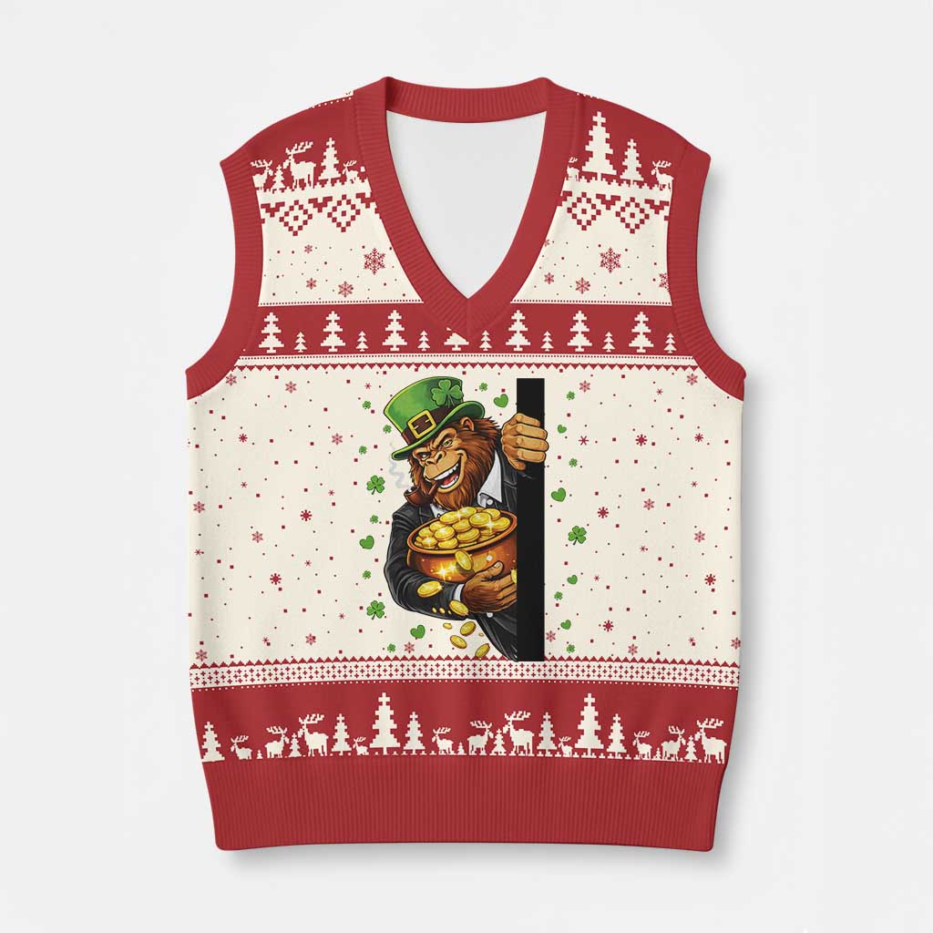 Funny St Patricks Day Bigfoot V-Neck Knit Sweater Vest Irish Revelry Gift TS12 Beige Red Print Your Wear