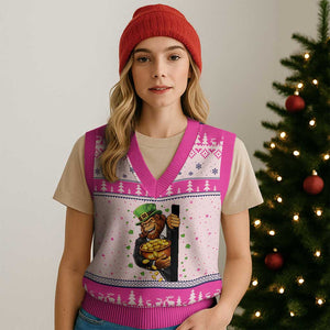 Funny St Patricks Day Bigfoot V-Neck Knit Sweater Vest Irish Revelry Gift TS12 Hot Pink Print Your Wear