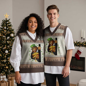 Funny St Patricks Day Bigfoot V-Neck Knit Sweater Vest Irish Revelry Gift TS12 Mocha Mousse Print Your Wear