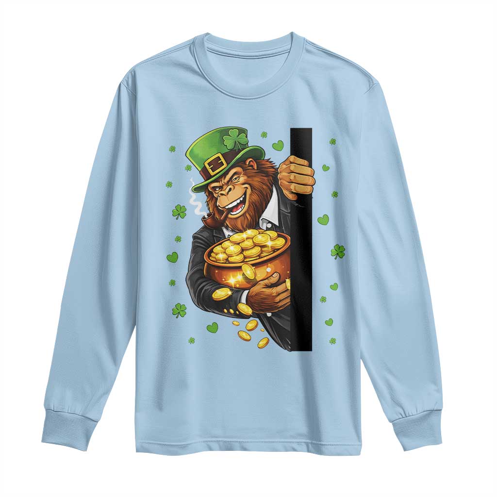 Funny St Patricks Day Bigfoot Long Sleeve Shirt Irish Revelry Gift TS12 Light Blue Print Your Wear