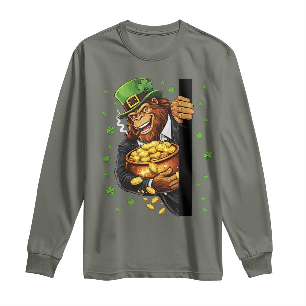 Funny St Patricks Day Bigfoot Long Sleeve Shirt Irish Revelry Gift TS12 Military Green Print Your Wear