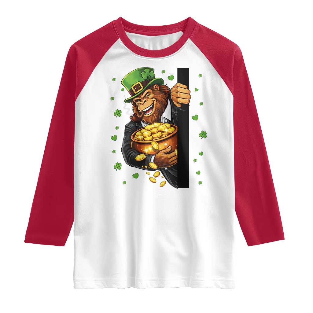 Funny St Patricks Day Bigfoot Raglan Shirt Irish Revelry Gift TS12 White Red Print Your Wear