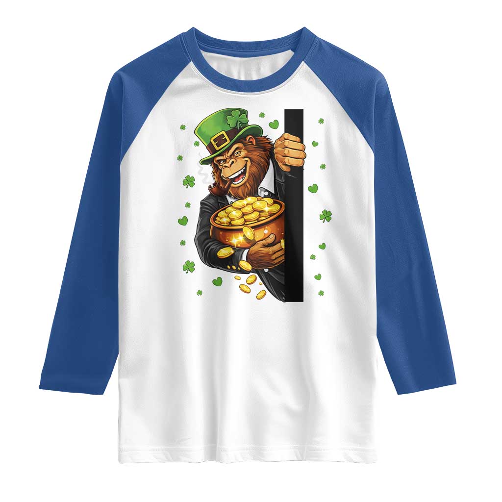 Funny St Patricks Day Bigfoot Raglan Shirt Irish Revelry Gift TS12 White Royal Print Your Wear
