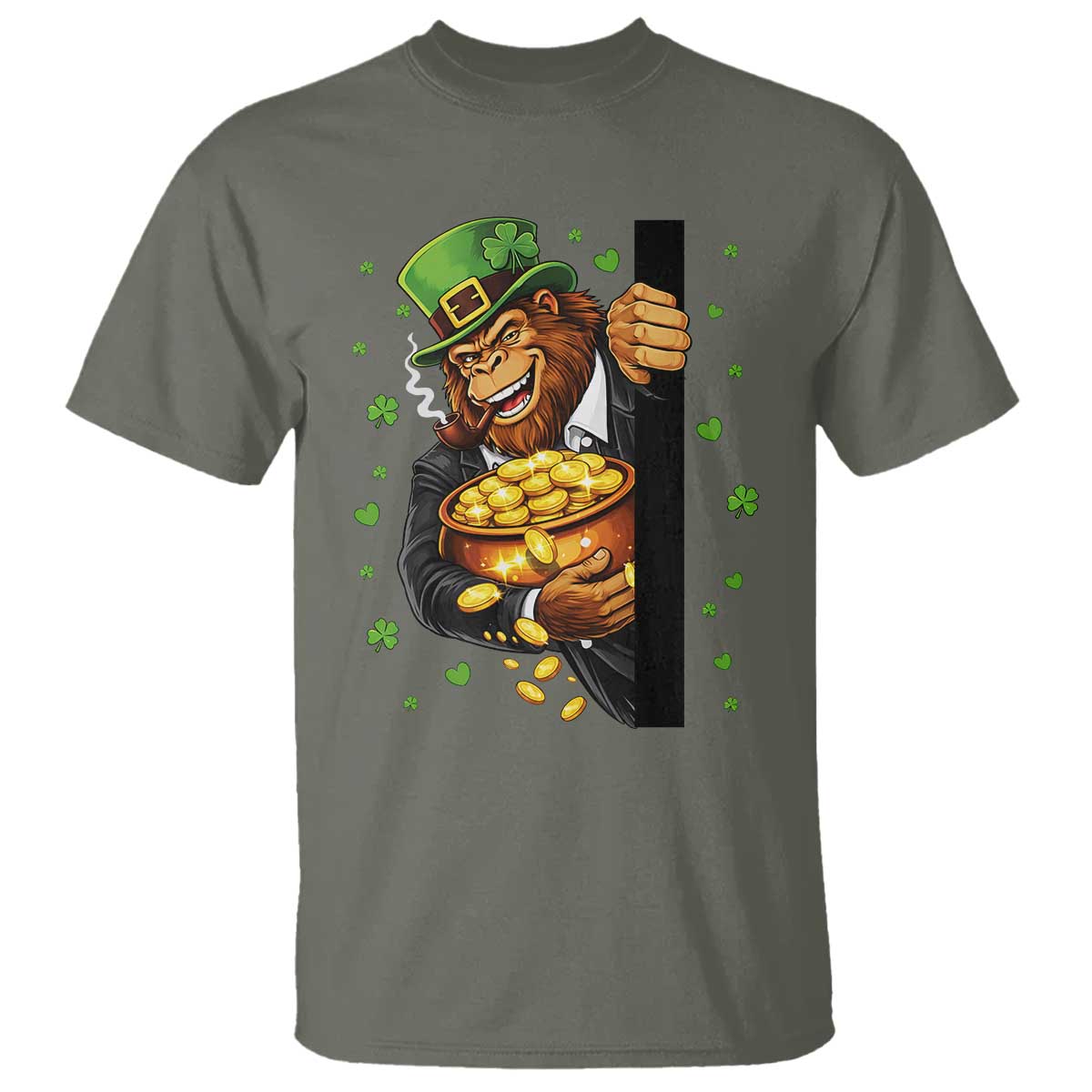 Funny St Patricks Day Bigfoot T Shirt Irish Revelry Gift TS12 Military Green Print Your Wear