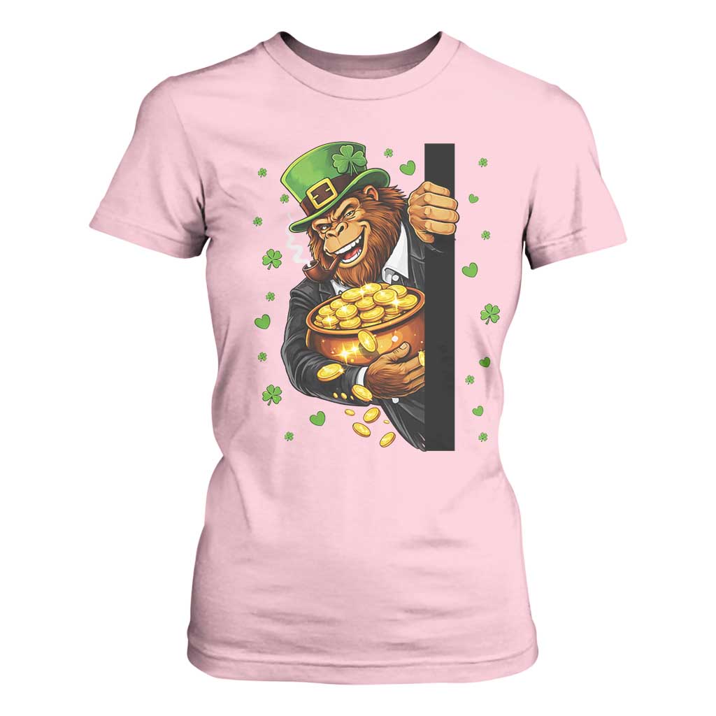 Funny St Patricks Day Bigfoot T Shirt For Women Irish Revelry Gift TS12 Light Pink Print Your Wear