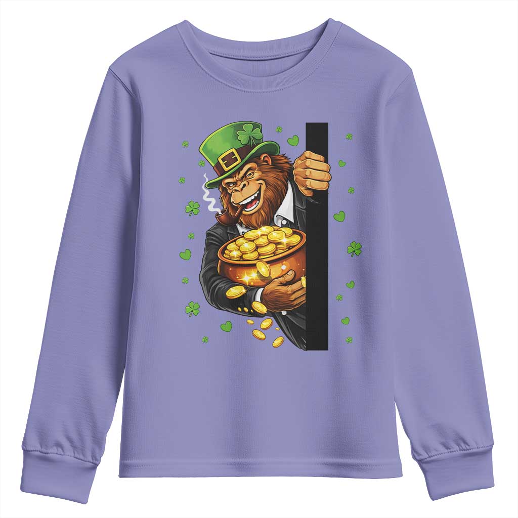 Funny St Patricks Day Bigfoot Youth Sweatshirt Irish Revelry Gift TS12 Violet Print Your Wear
