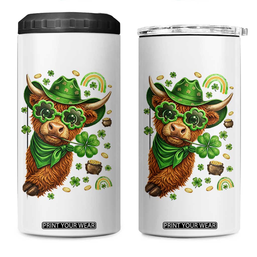 Funny Irish Highland Cow 4 in 1 Can Cooler Tumbler St Patricks Day Gift TS12 One Size: 16 oz White Print Your Wear