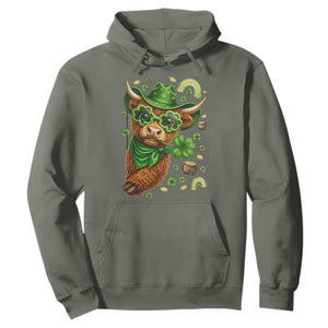 Funny Irish Highland Cow Hoodie St Patricks Day Gift TS12 Military Green Print Your Wear