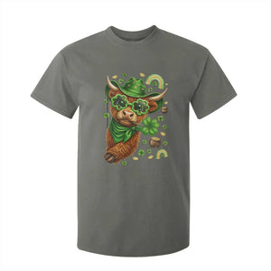 Funny Irish Highland Cow T Shirt For Kid St Patricks Day Gift TS12 Military Green Print Your Wear