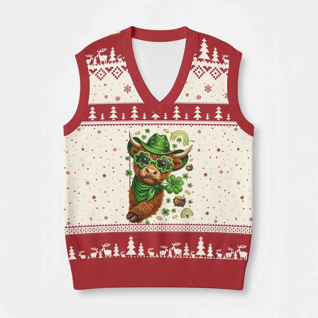 Funny Irish Highland Cow V-Neck Knit Sweater Vest St Patricks Day Gift TS12 Beige Red Print Your Wear