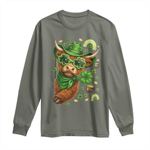 Funny Irish Highland Cow Long Sleeve Shirt St Patricks Day Gift TS12 Military Green Print Your Wear