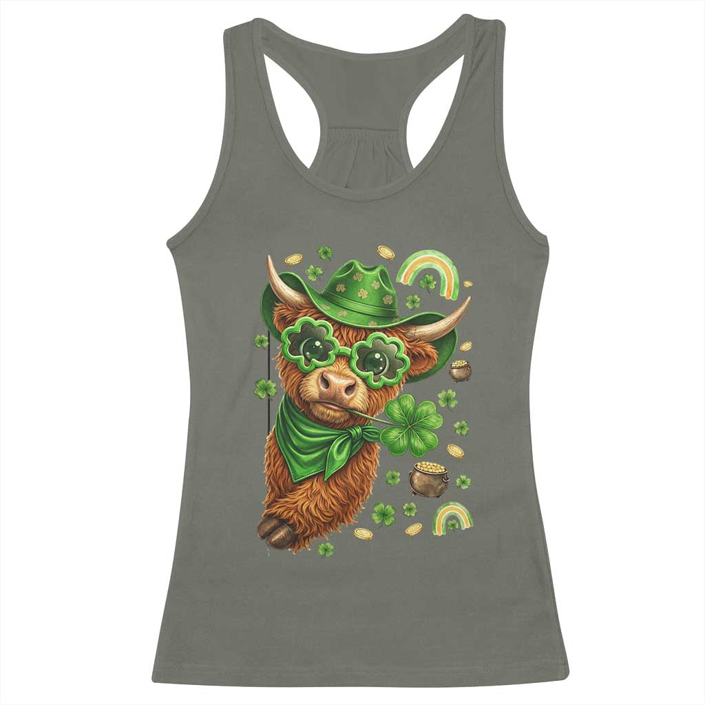 Funny Irish Highland Cow Racerback Tank Top St Patricks Day Gift TS12 Military Green Print Your Wear