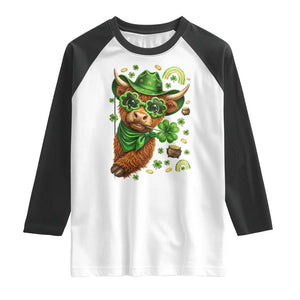 Funny Irish Highland Cow Raglan Shirt St Patricks Day Gift TS12 White Black Print Your Wear