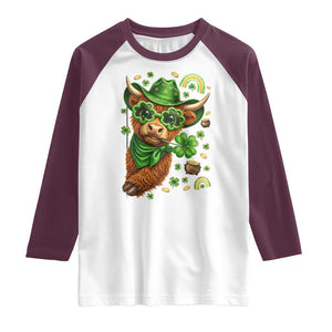 Funny Irish Highland Cow Raglan Shirt St Patricks Day Gift TS12 White Maroon Print Your Wear