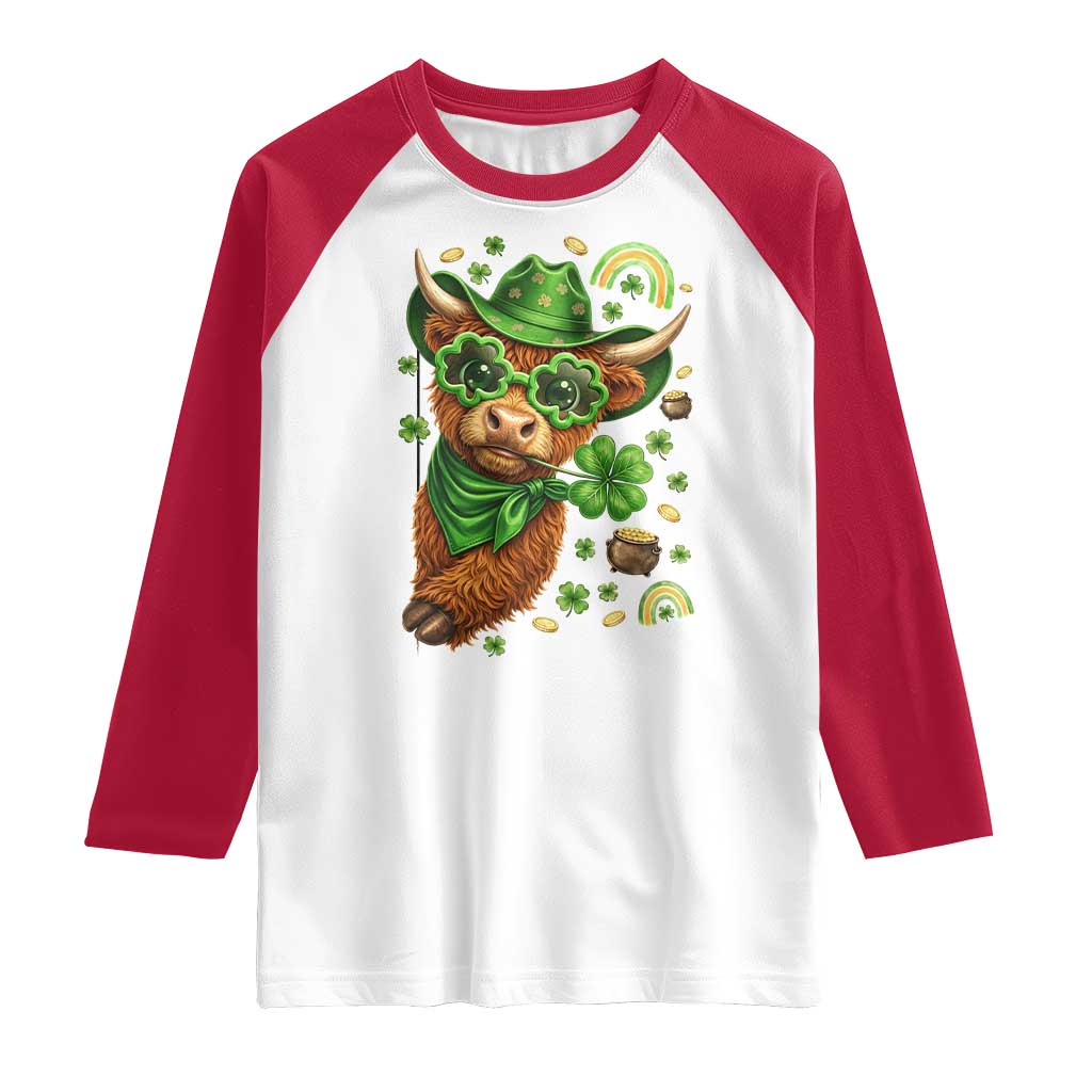 Funny Irish Highland Cow Raglan Shirt St Patricks Day Gift TS12 White Red Print Your Wear