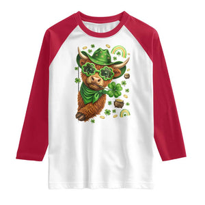 Funny Irish Highland Cow Raglan Shirt St Patricks Day Gift TS12 White Red Print Your Wear