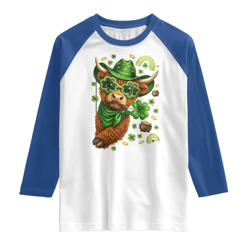 Funny Irish Highland Cow Raglan Shirt St Patricks Day Gift TS12 White Royal Print Your Wear