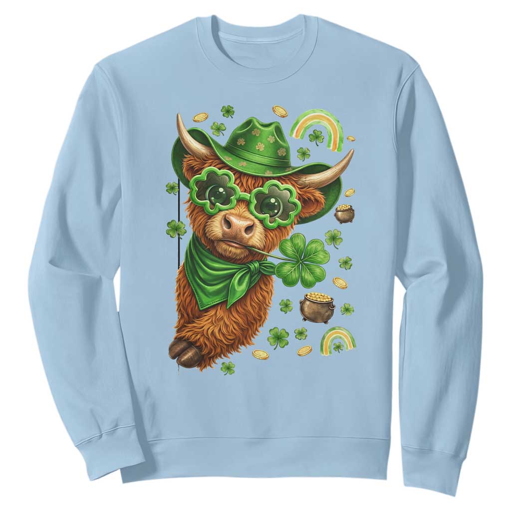 Funny Irish Highland Cow Sweatshirt St Patricks Day Gift TS12 Light Blue Print Your Wear